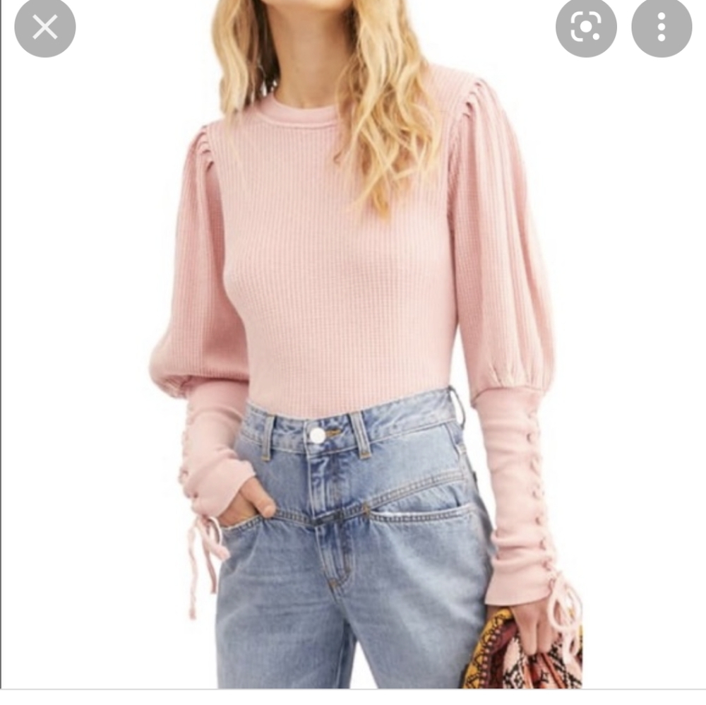 Free People Tasha Thermal Puff Sleeve Top Sz: XS or S NWT $68